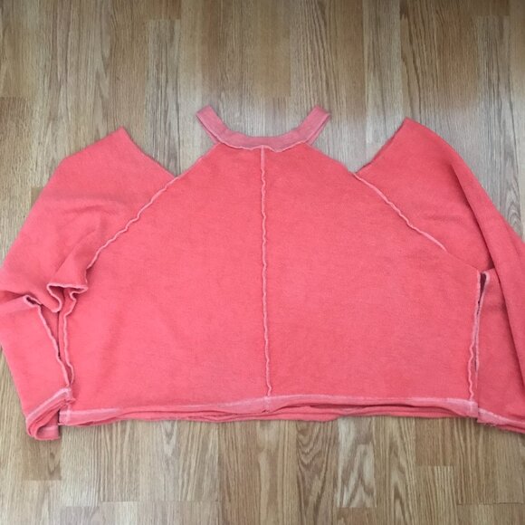 Free People We The Free Hollywood Pullover Sweatshirt Cold Shoulder Coral M - Picture 7 of 10
